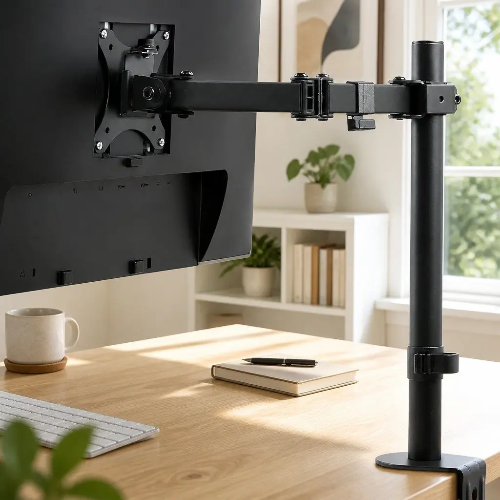 Single Monitor Arm Desk Mount Adjustable Screen Holder Up to 32 Inch Black