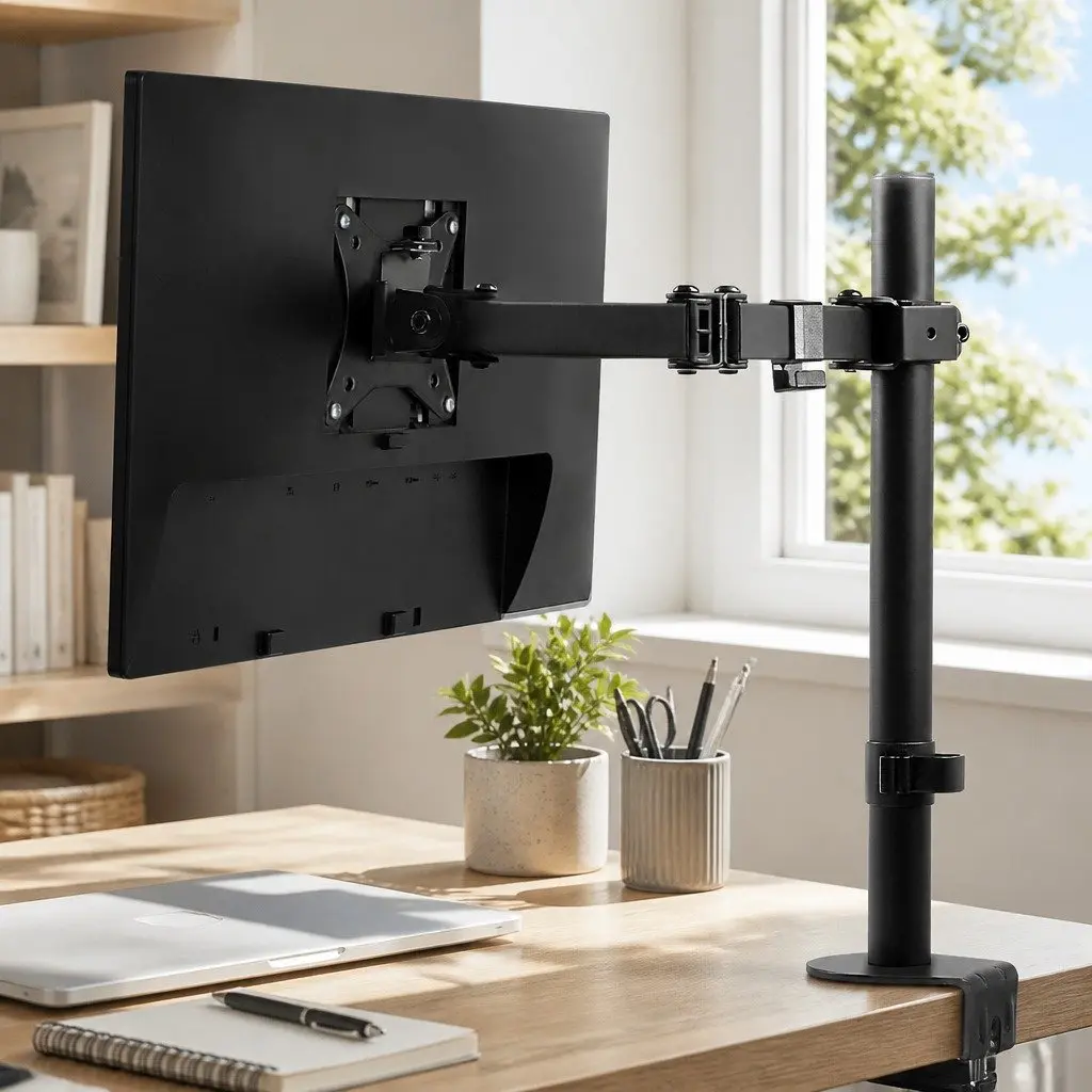 Single Monitor Arm Desk Mount Adjustable Screen Holder Up to 32 Inch Black