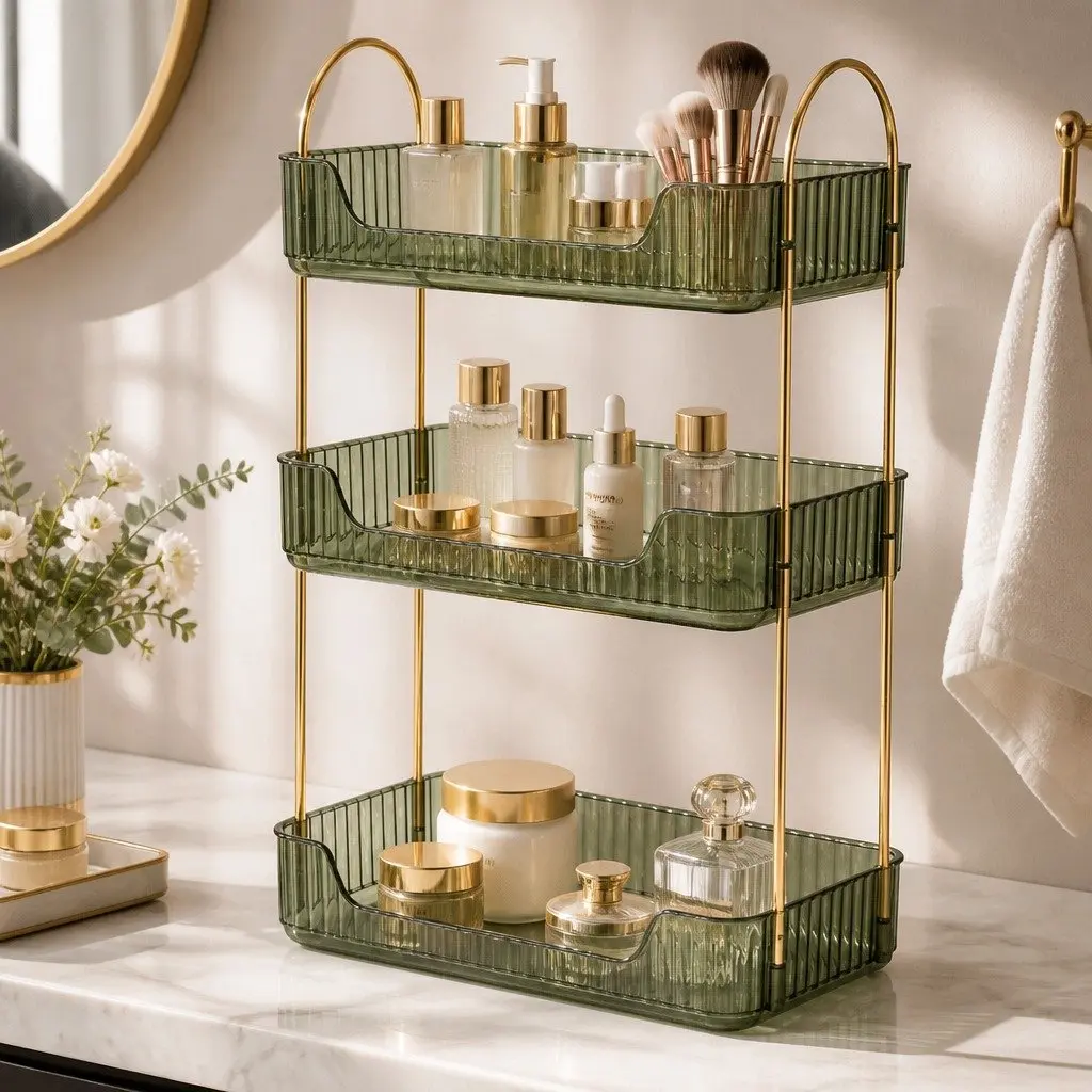 Makeup Organiser 3 Tier Cosmetic Storage Vanity Countertop Display Shelf Green