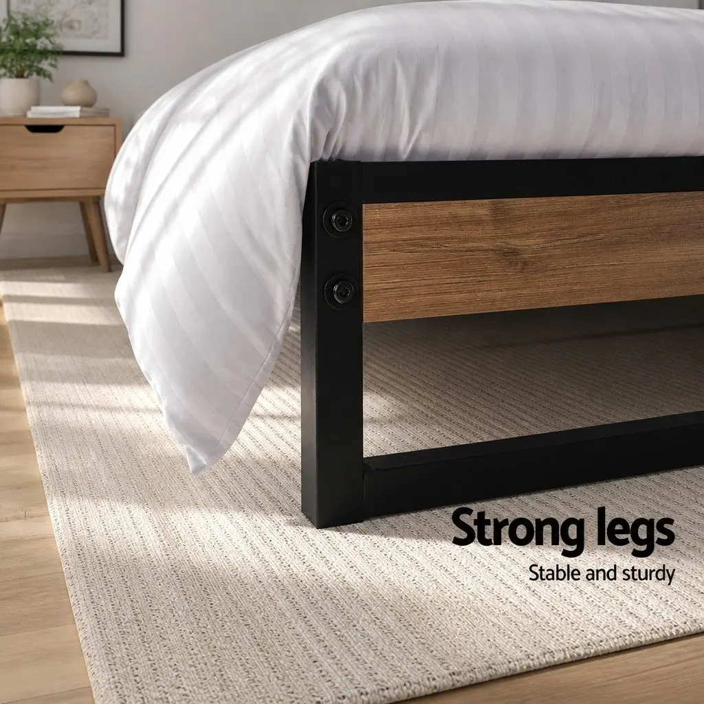 King Size Metal Bed Frame Industrial Design Steel MDF Slat Support Black