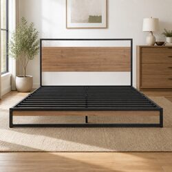 Practical and Valuable Queen Bed Frame in Metal and Wood