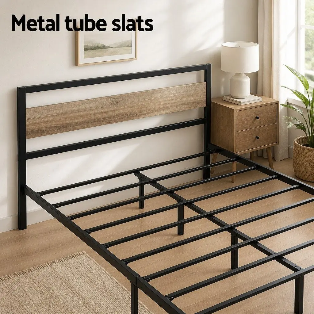 Double Size Bed Frame Metal Base Black Industrial Style Mattress Platform