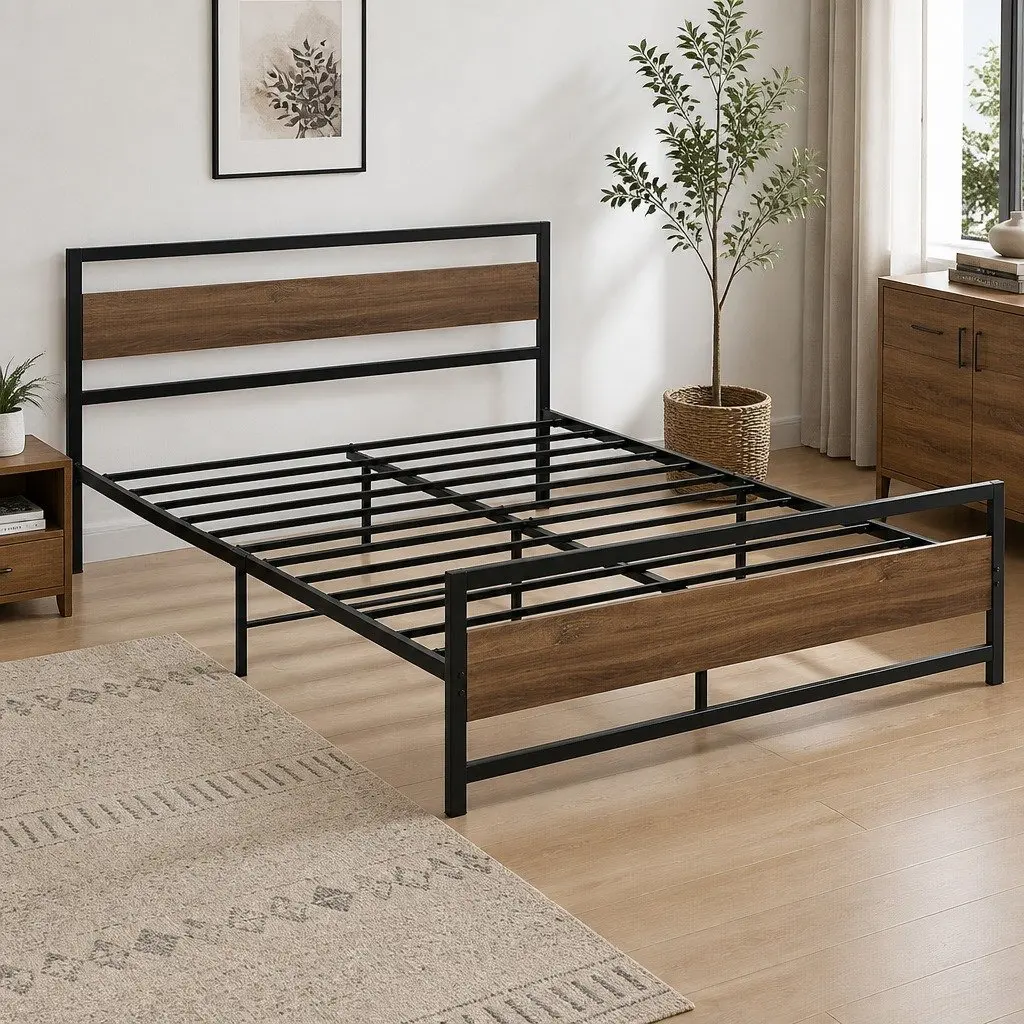 Double Size Bed Frame Metal Base Black Industrial Style Mattress Platform