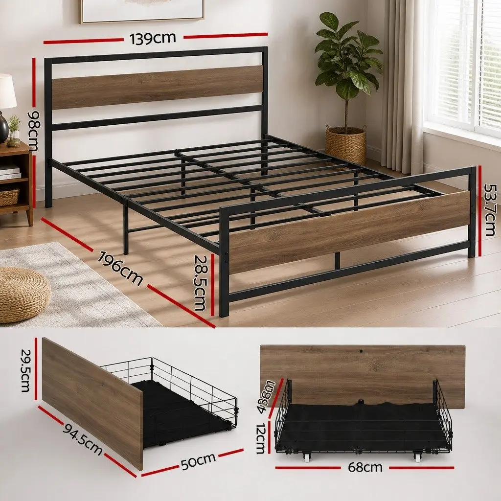 Double Bed Frame Metal Storage Drawers Industrial Bedroom Furniture Black