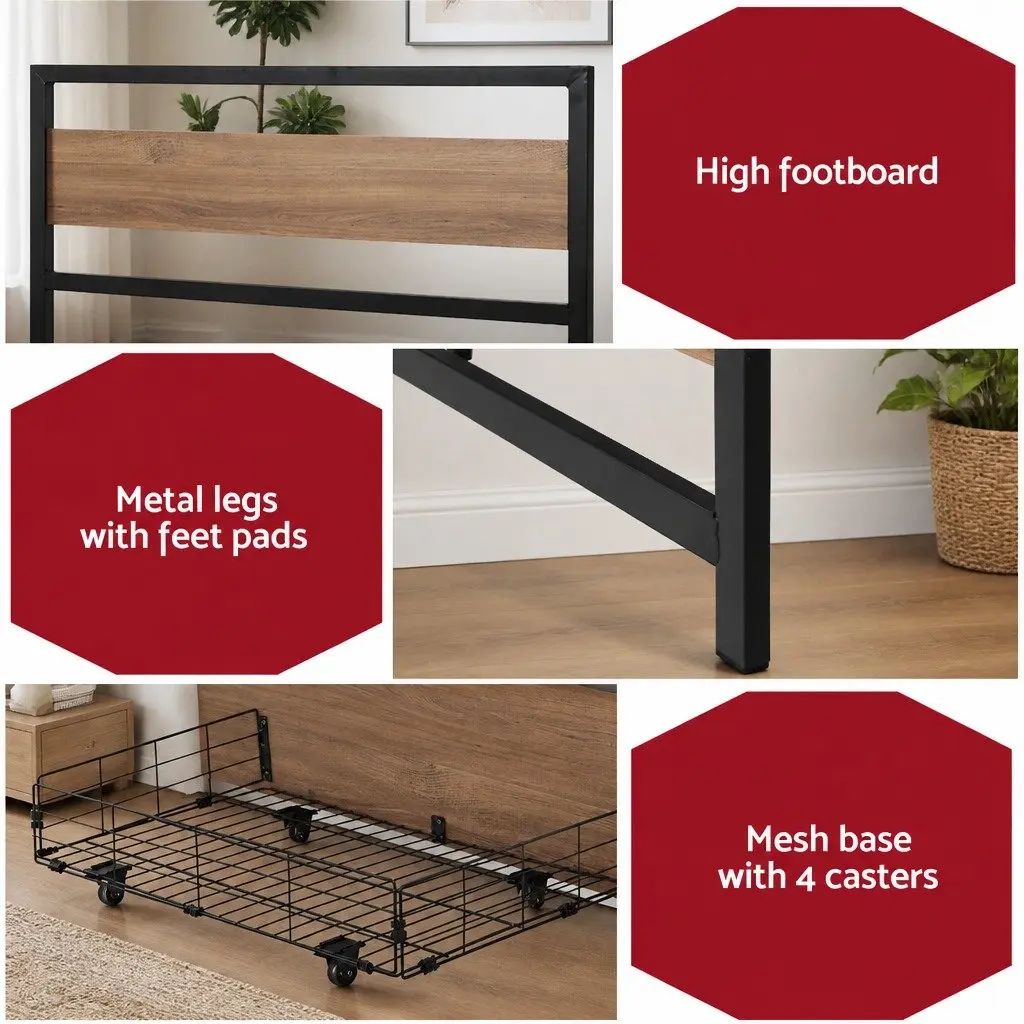 Double Bed Frame Metal Storage Drawers Industrial Bedroom Furniture Black