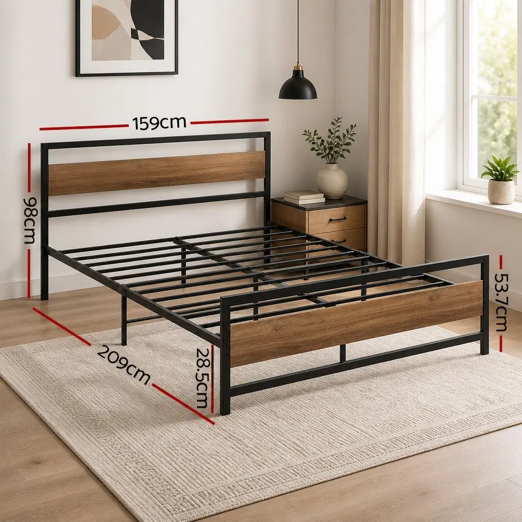 Queen Size Bed Frame with Industrial Style