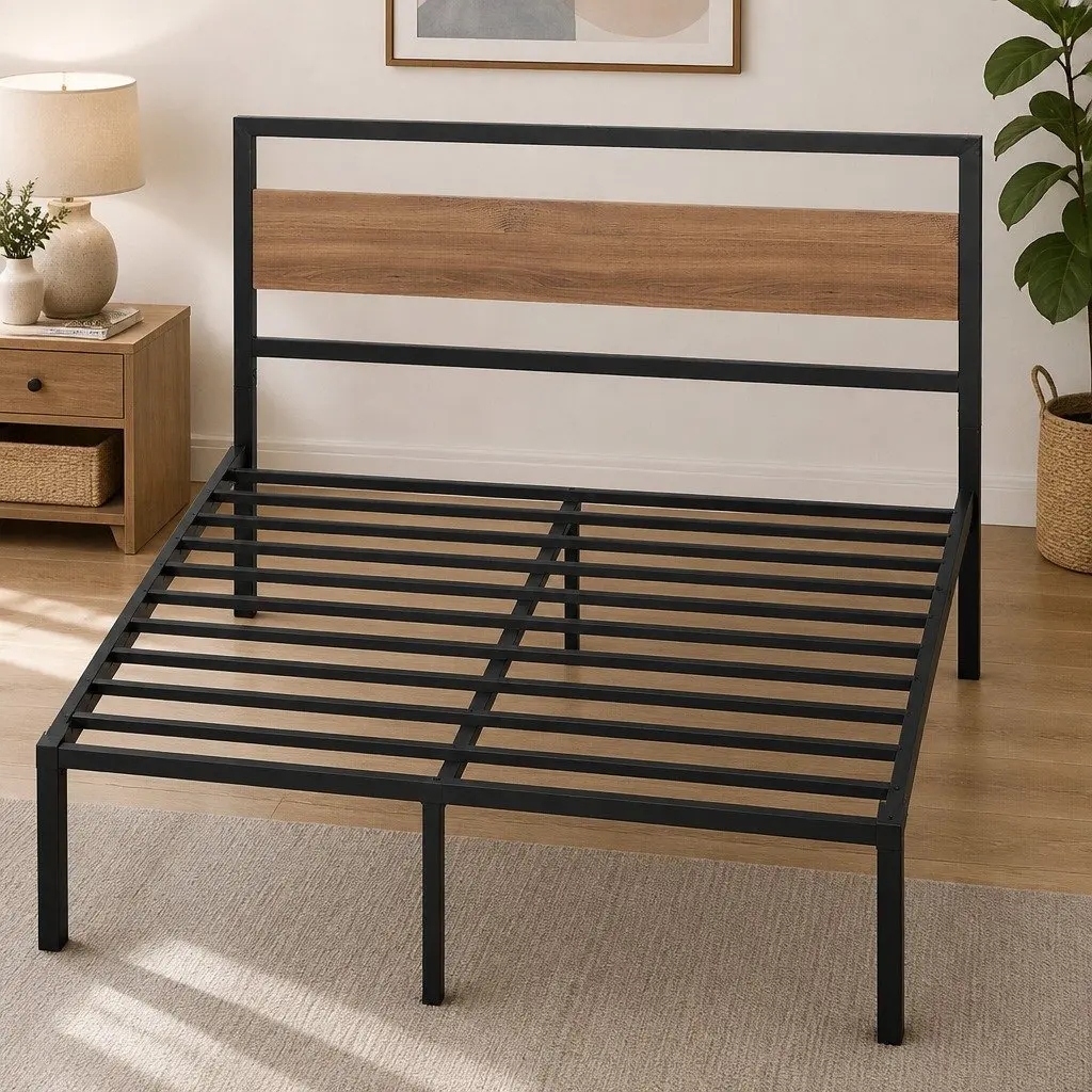 Queen Size Bed Frame with Industrial Style
