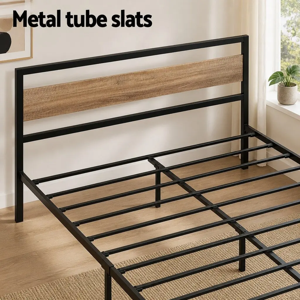 Queen Size Bed Frame with Industrial Style