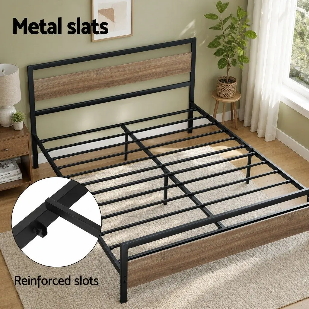 Queen Size Bed Frame Metal Industrial Style with Storage Drawers and Castor