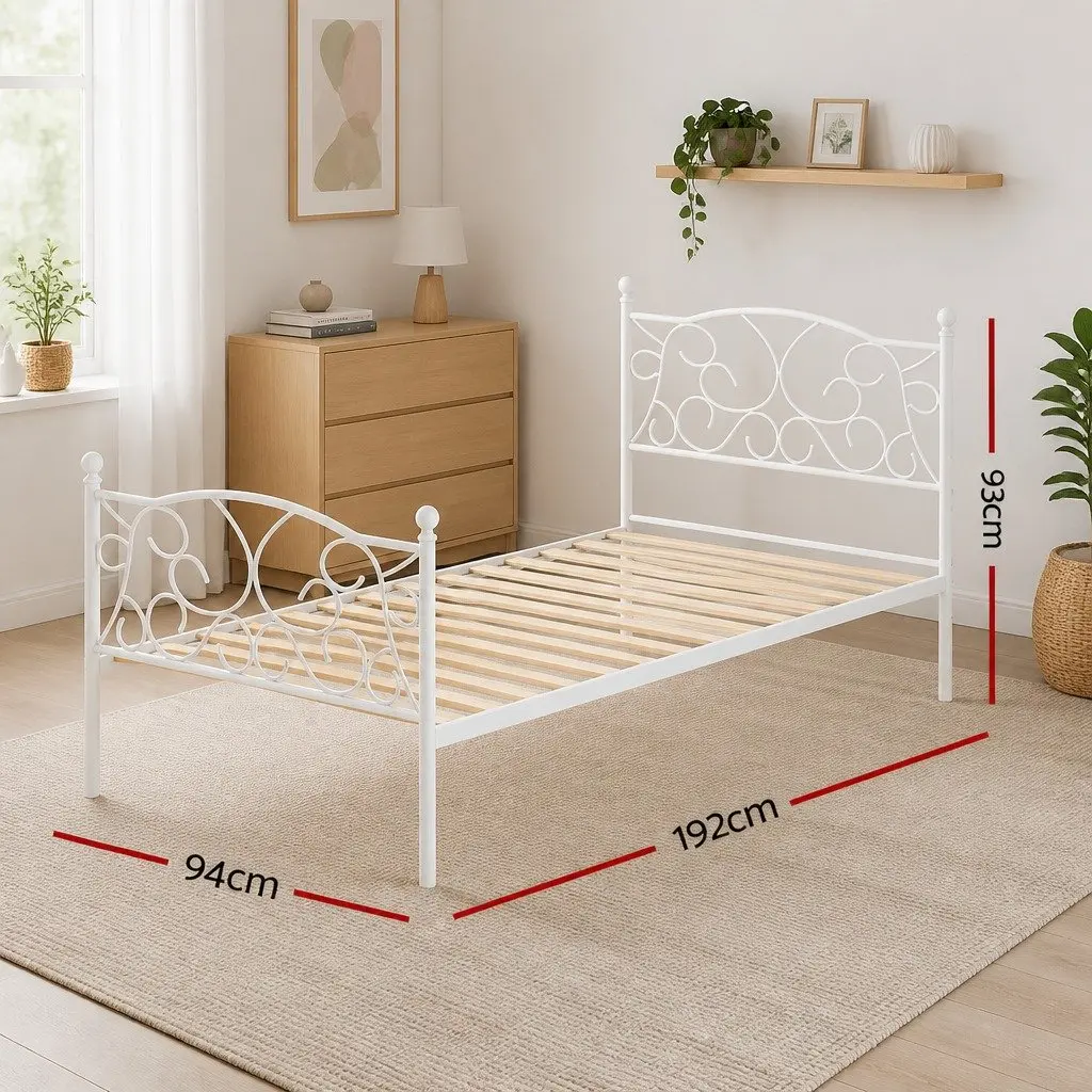 White Metal Bed Frame with Ample Storage Space