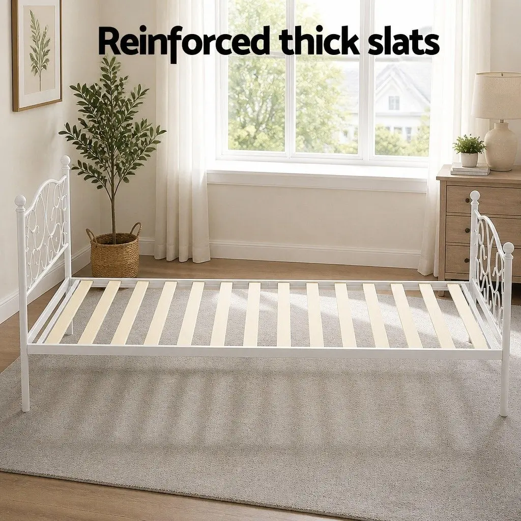 White Metal Bed Frame with Ample Storage Space