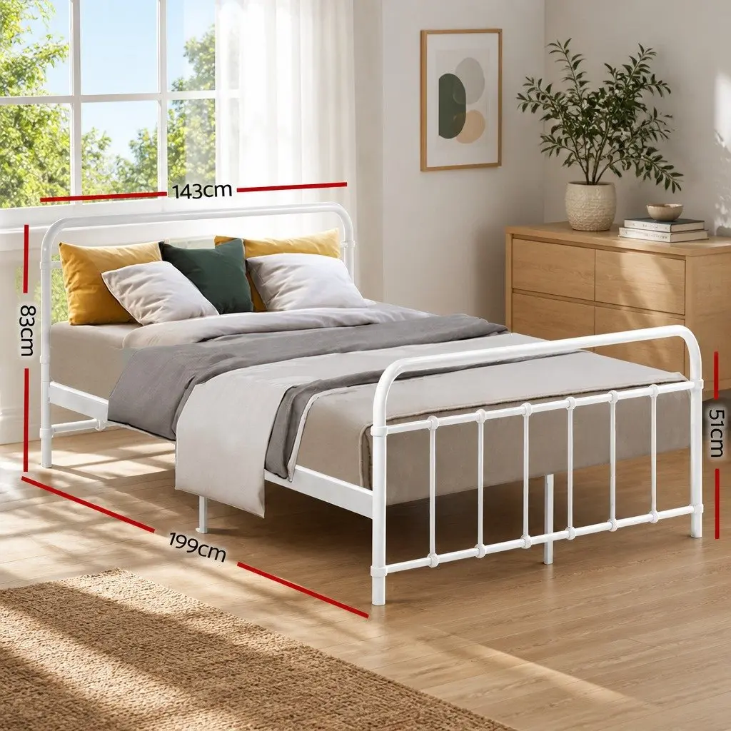 Double Metal Bed Frame Country Style Bedroom Furniture Double Size White