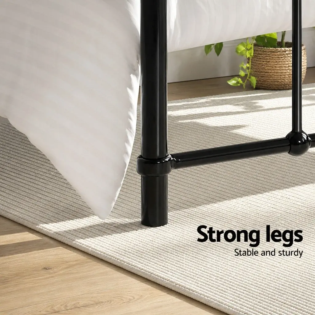 Metal Bed Frame King Single Storage Black Country-Style Steel Slat Base