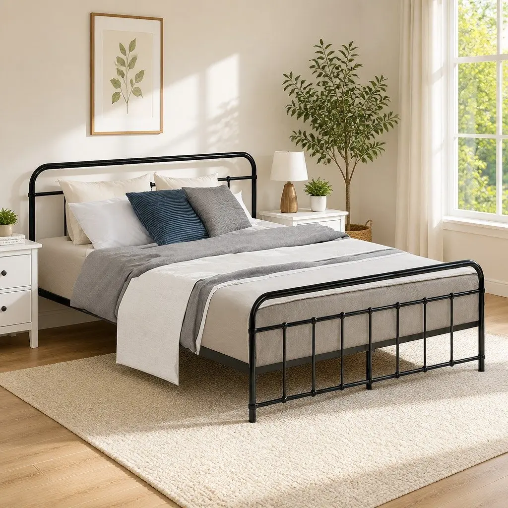 Queen Metal Bed Frame with Storage Space