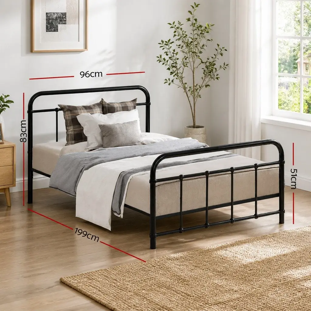 Single Metal Bed Frame Black Country Style Steel Bedroom Furniture