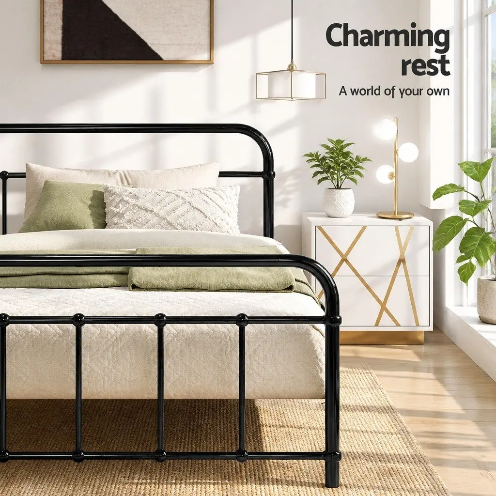 Single Metal Bed Frame Black Country Style Steel Bedroom Furniture