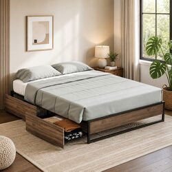 Durable Double Bed Frame with Convenient Storage
