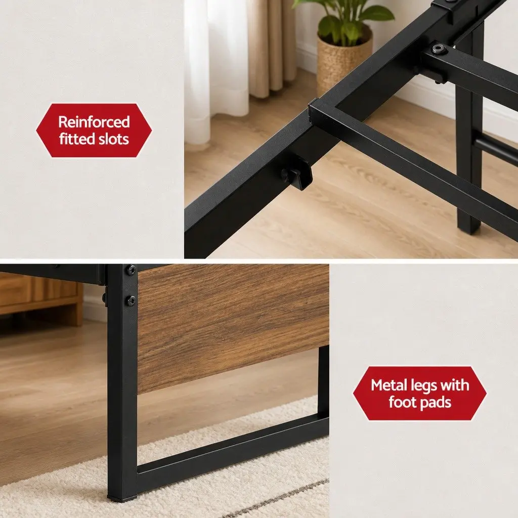 Double Bed Frame Metal Base with 2 Storage Drawers Industrial Design Bedroom