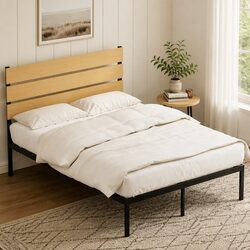 Double Bed Frame Black Metal Base Mattress Platform Foundation Storage
