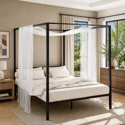 Reliable Double Size Canopy Bed Frame in Black Steel
