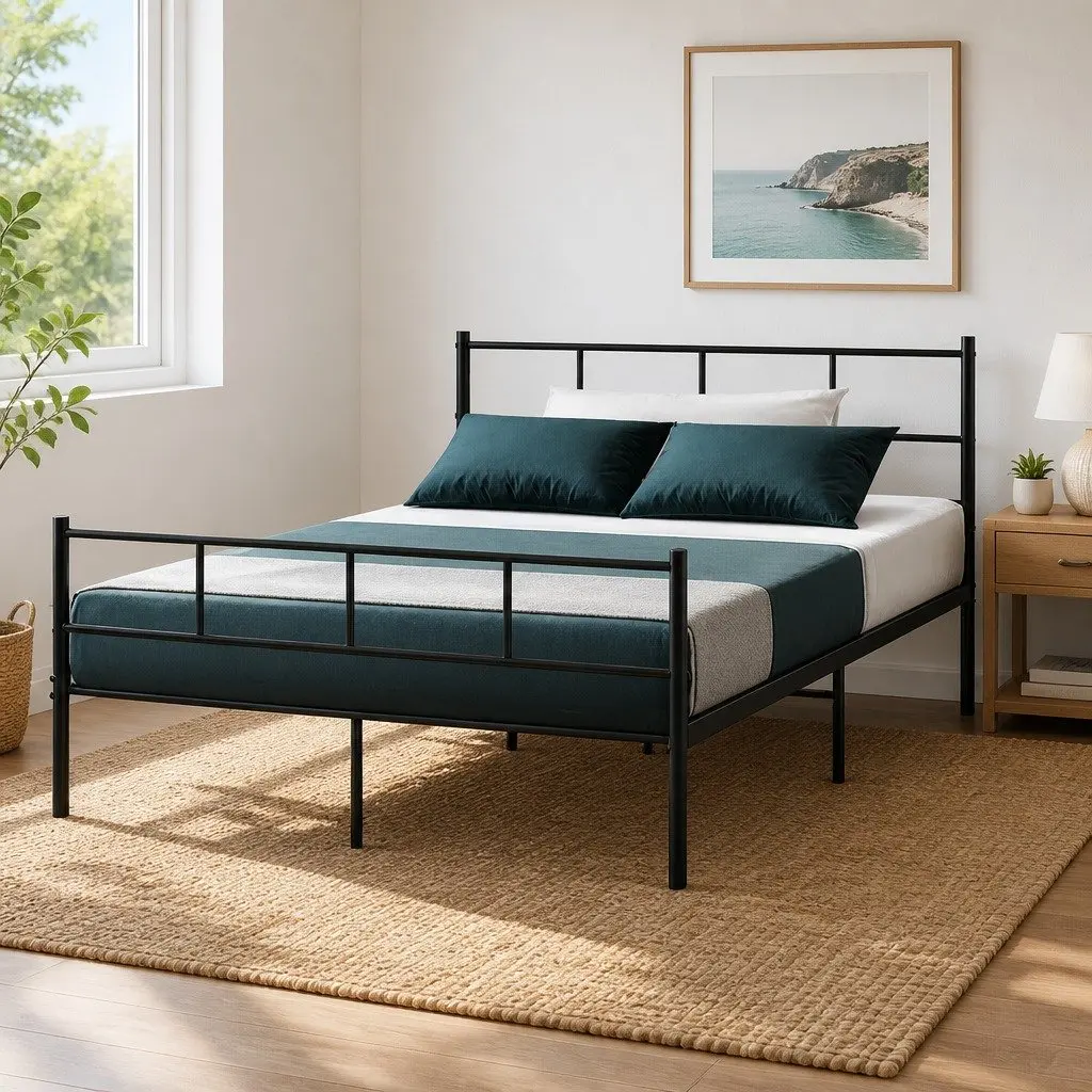 Double Metal Bed Frame Black Storage Underneath Standard Mattress 190cm x 137cm