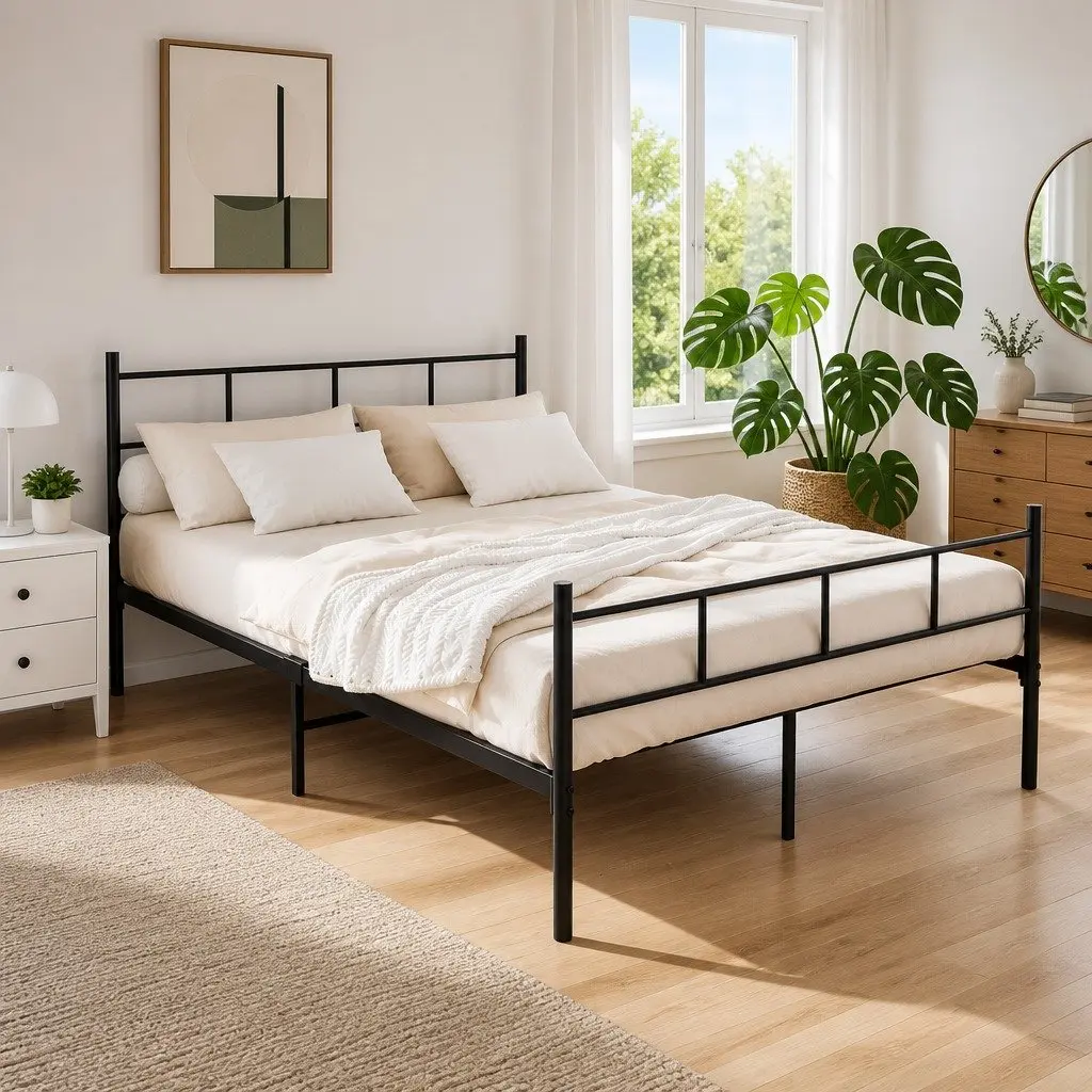 Double Metal Bed Frame Black Storage Underneath Standard Mattress 190cm x 137cm