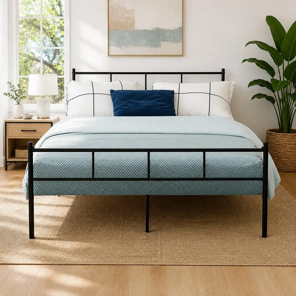 Double Metal Bed Frame Black Storage Underneath Standard Mattress 190cm x 137cm