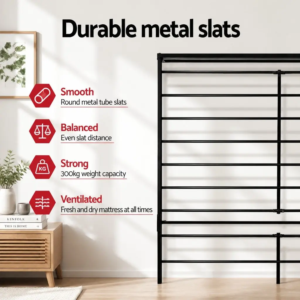 Double Metal Bed Frame Black Storage Underneath Standard Mattress 190cm x 137cm
