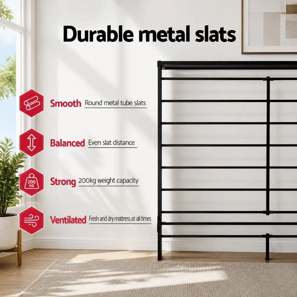 Metal Bed Frame King Single Black Steel Slat Base Bedroom Furniture Storage