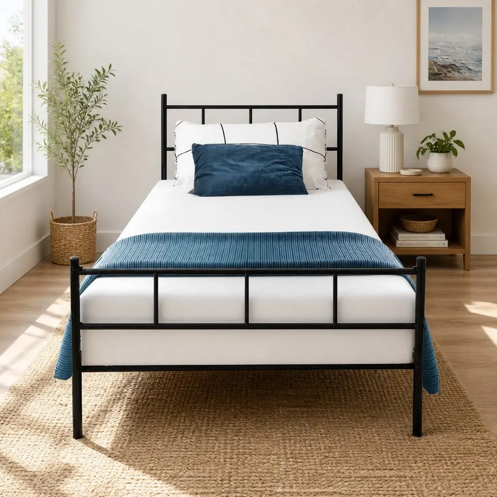 Single Metal Bed Frame Black 190cm x 90cm Storage Space