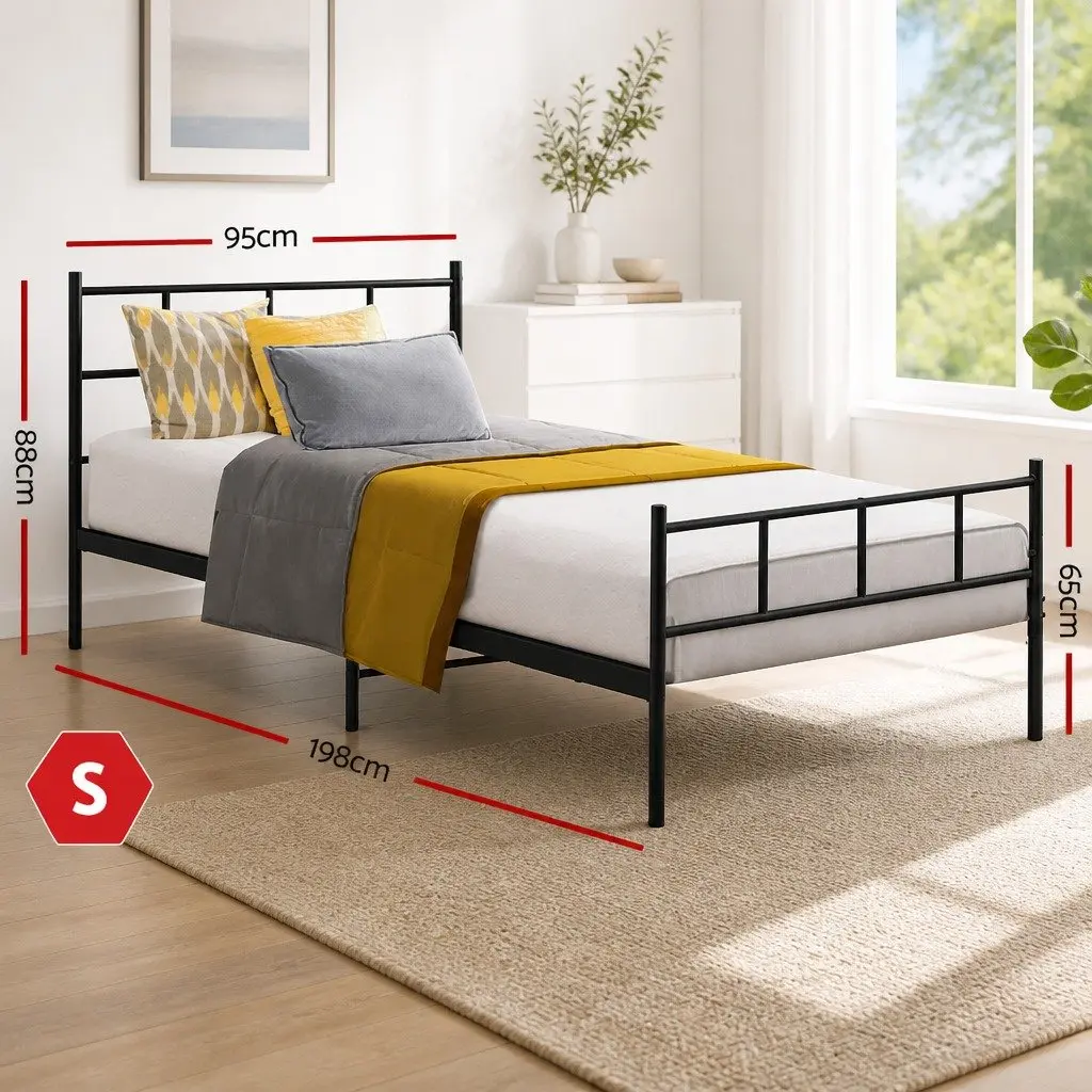 Single Metal Bed Frame Black 190cm x 90cm Storage Space