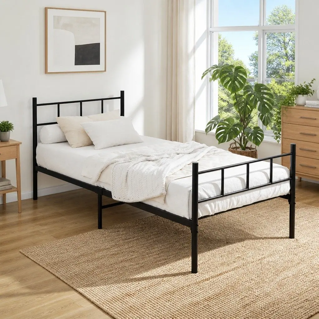 Single Metal Bed Frame Black 190cm x 90cm Storage Space