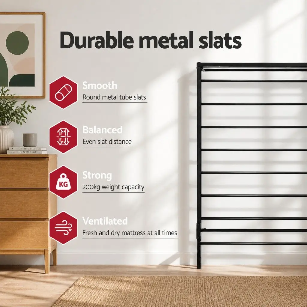 Single Metal Bed Frame Black 190cm x 90cm Storage Space