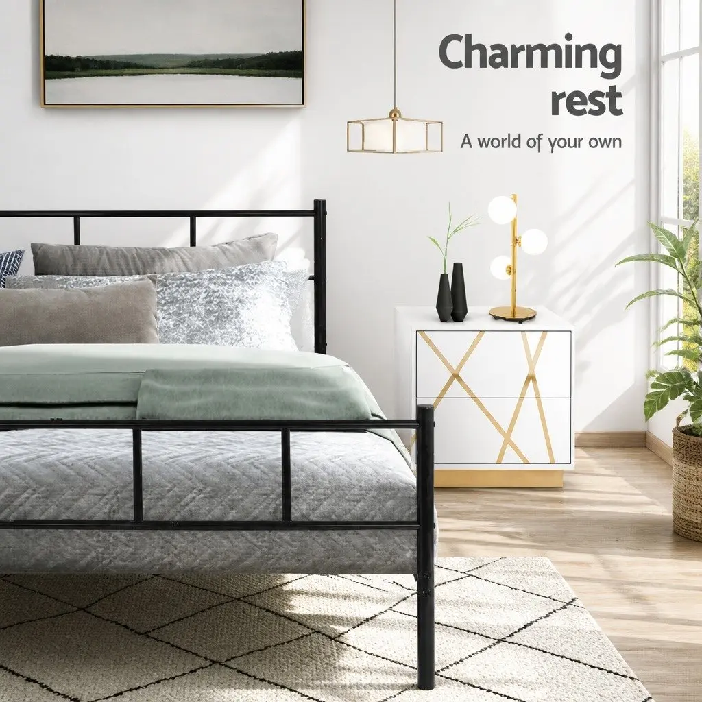 Single Metal Bed Frame Black 190cm x 90cm Storage Space