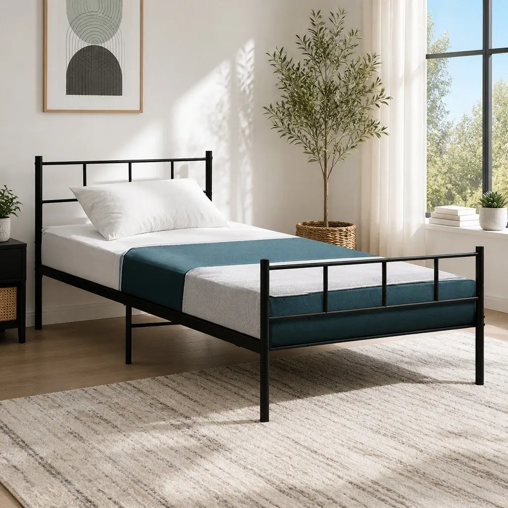 Single Metal Bed Frame Black 190cm x 90cm Storage Space