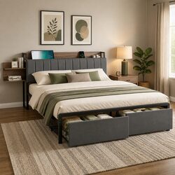 Reliable King Size Metal Bed Frame with Drawers