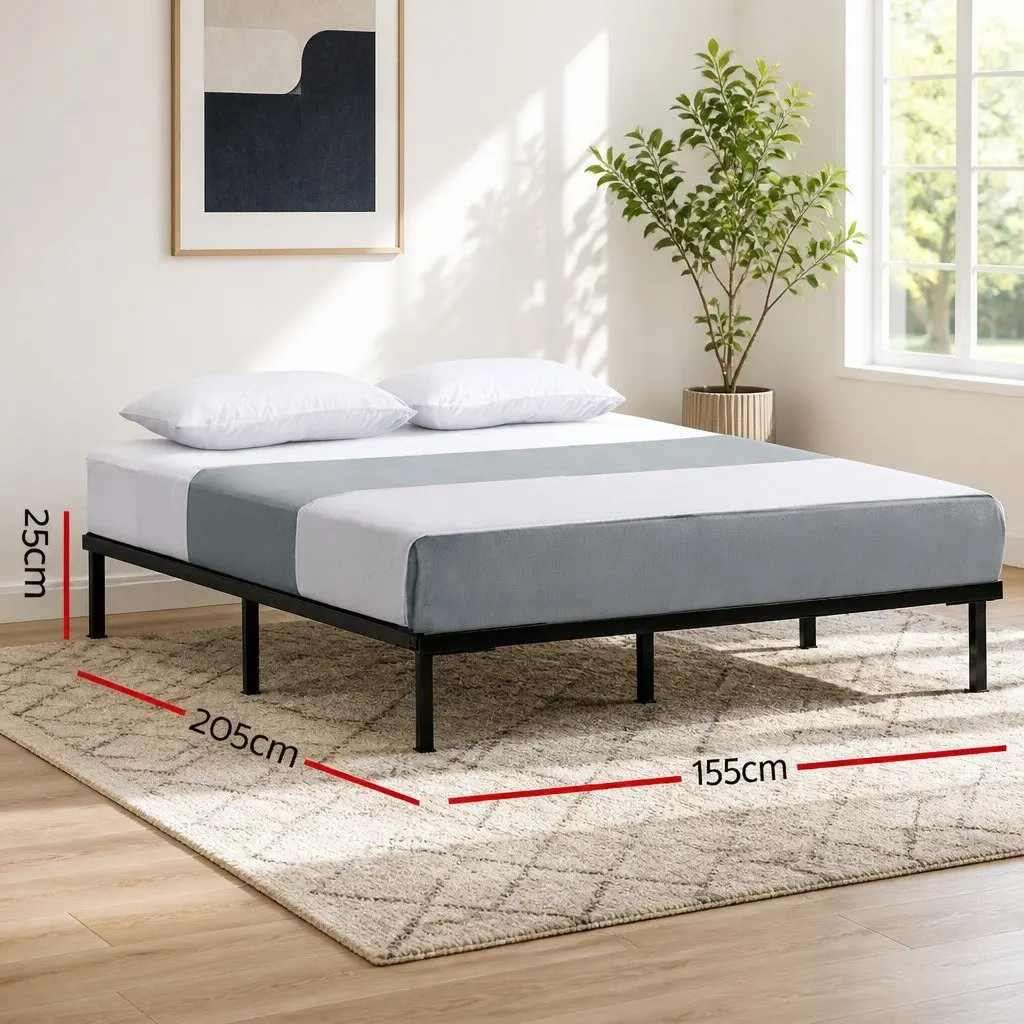 Queen Size Metal Bed Frame in Black with Storage Space