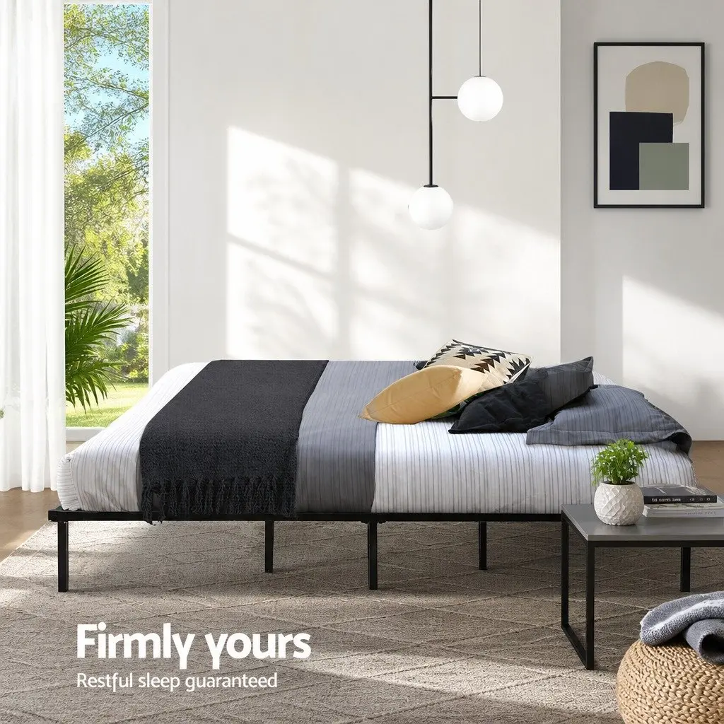 Queen Size Metal Bed Frame in Black with Storage Space
