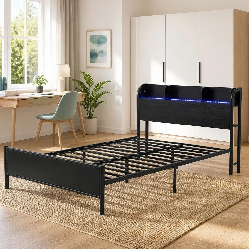 Single Bed Frame with Storage and Charging