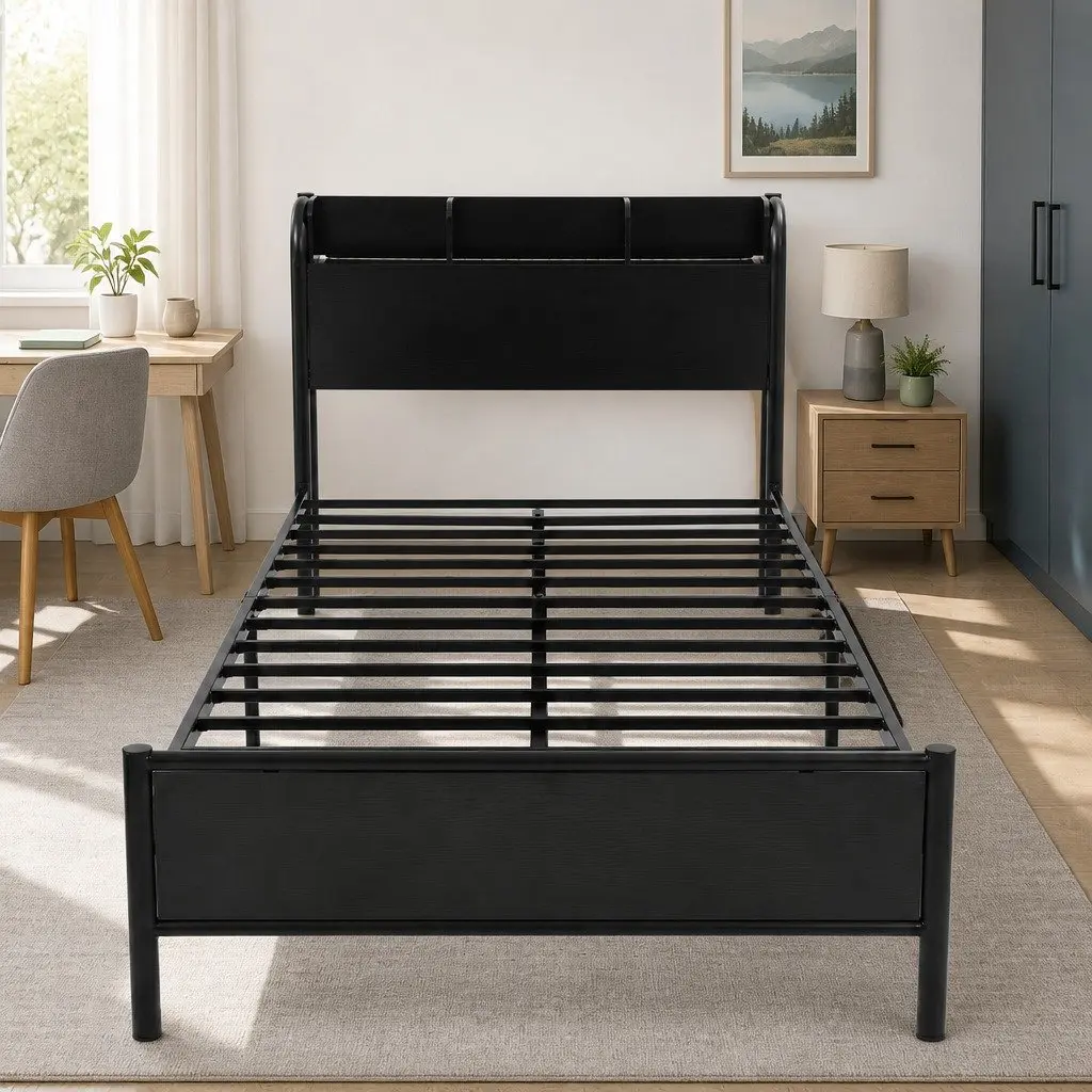 Single Bed Frame with Storage and Charging