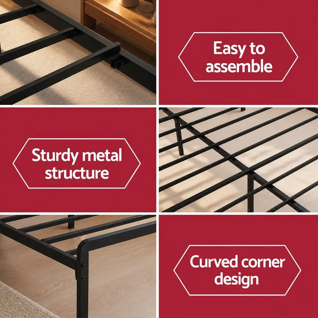 Queen Metal Bed Frame with LED and Storage Headboard