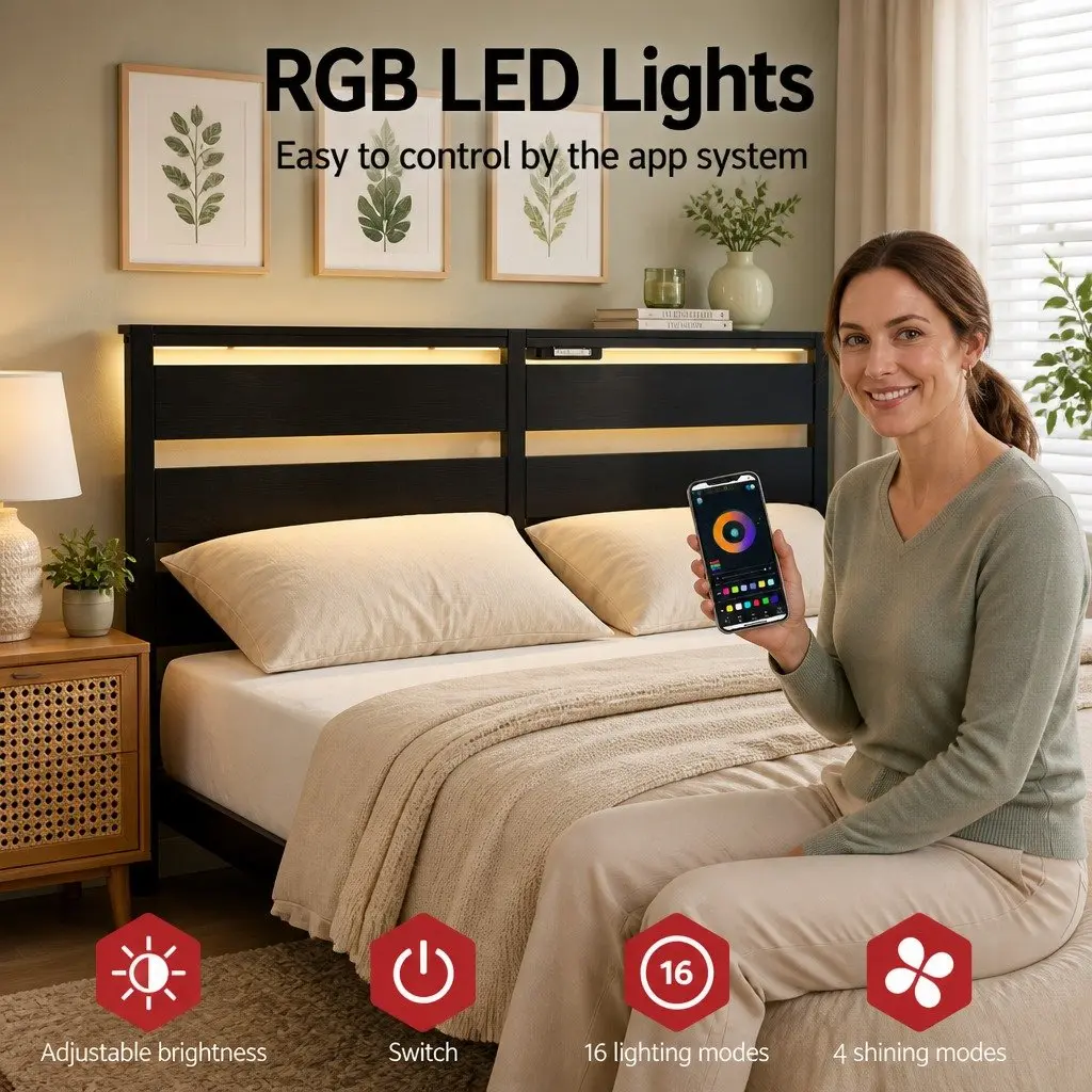 Queen Metal Bed Frame with LED Ambiance