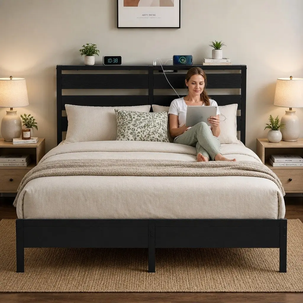 Queen Metal Bed Frame with LED Ambiance