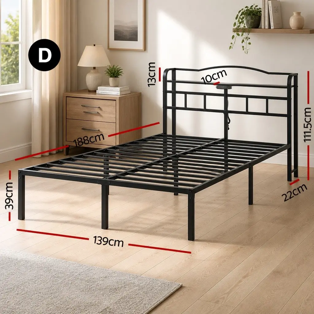 Double Bed Frame with Storage & Charging Functionality