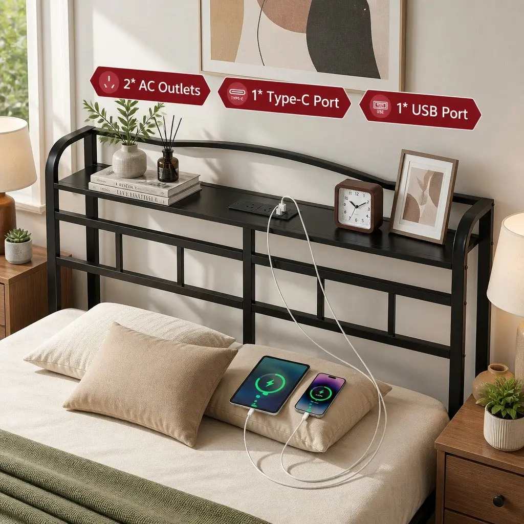 Double Bed Frame with Storage & Charging Functionality