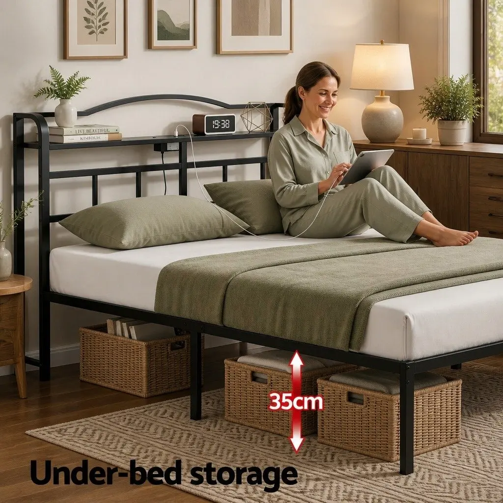 Double Bed Frame with Storage & Charging Functionality
