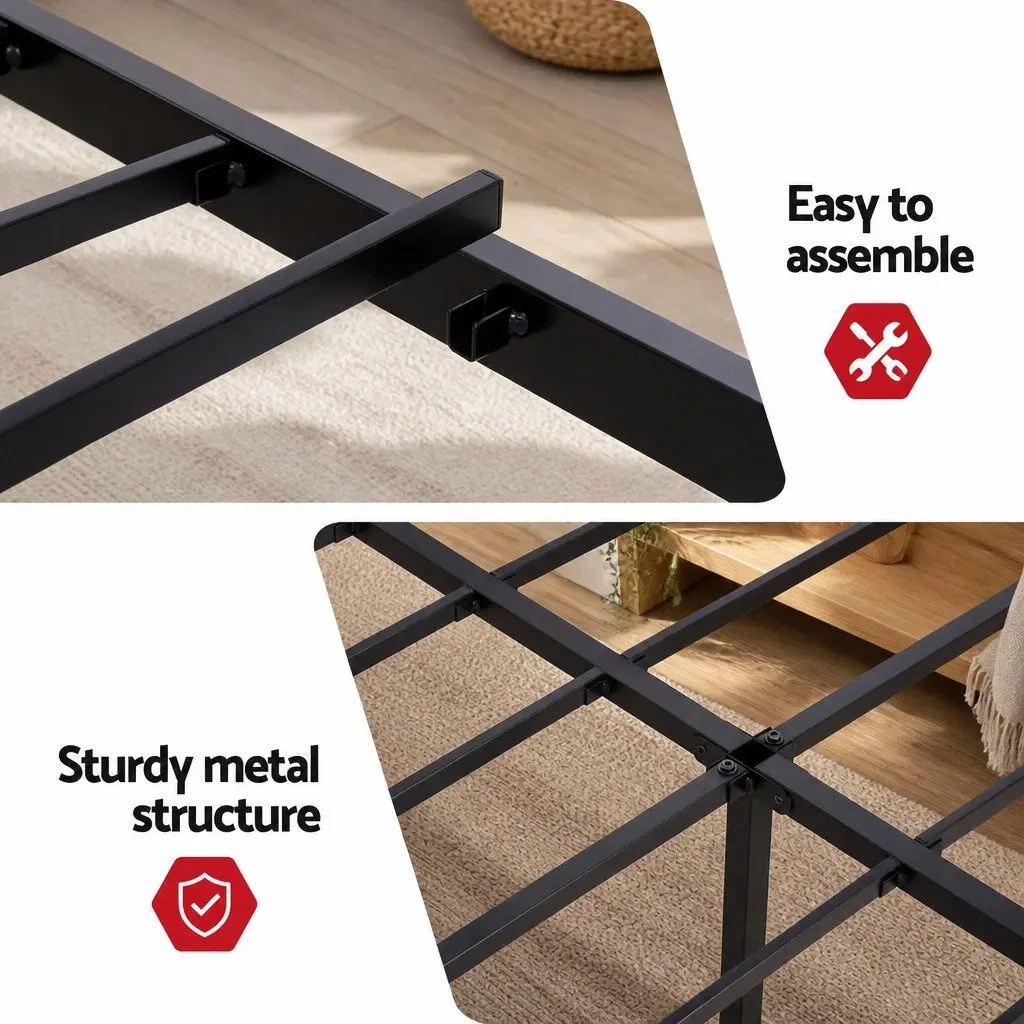 Queen Size Bed Frame Integrated Charging Station Black