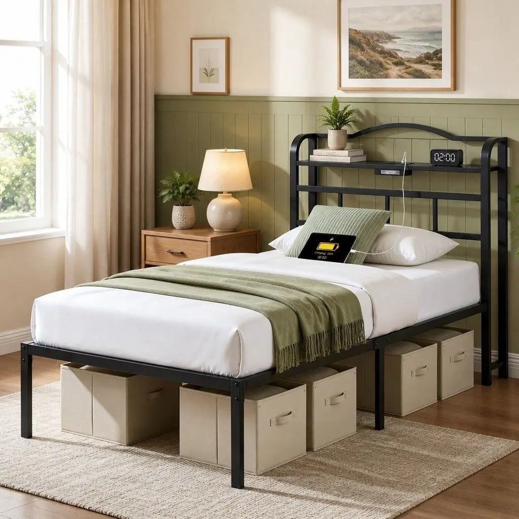 Single Bed Frame with Charging Capability