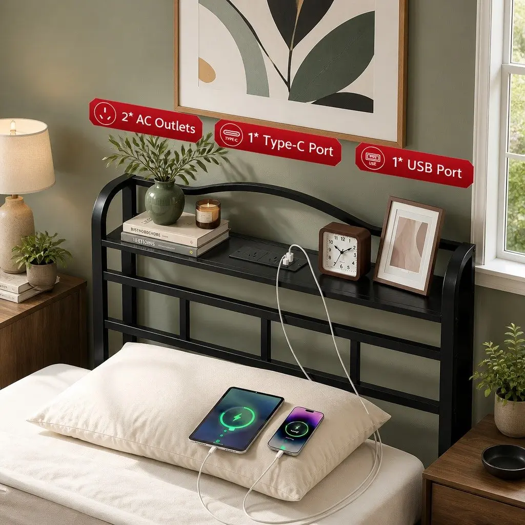 Single Bed Frame with Charging Capability