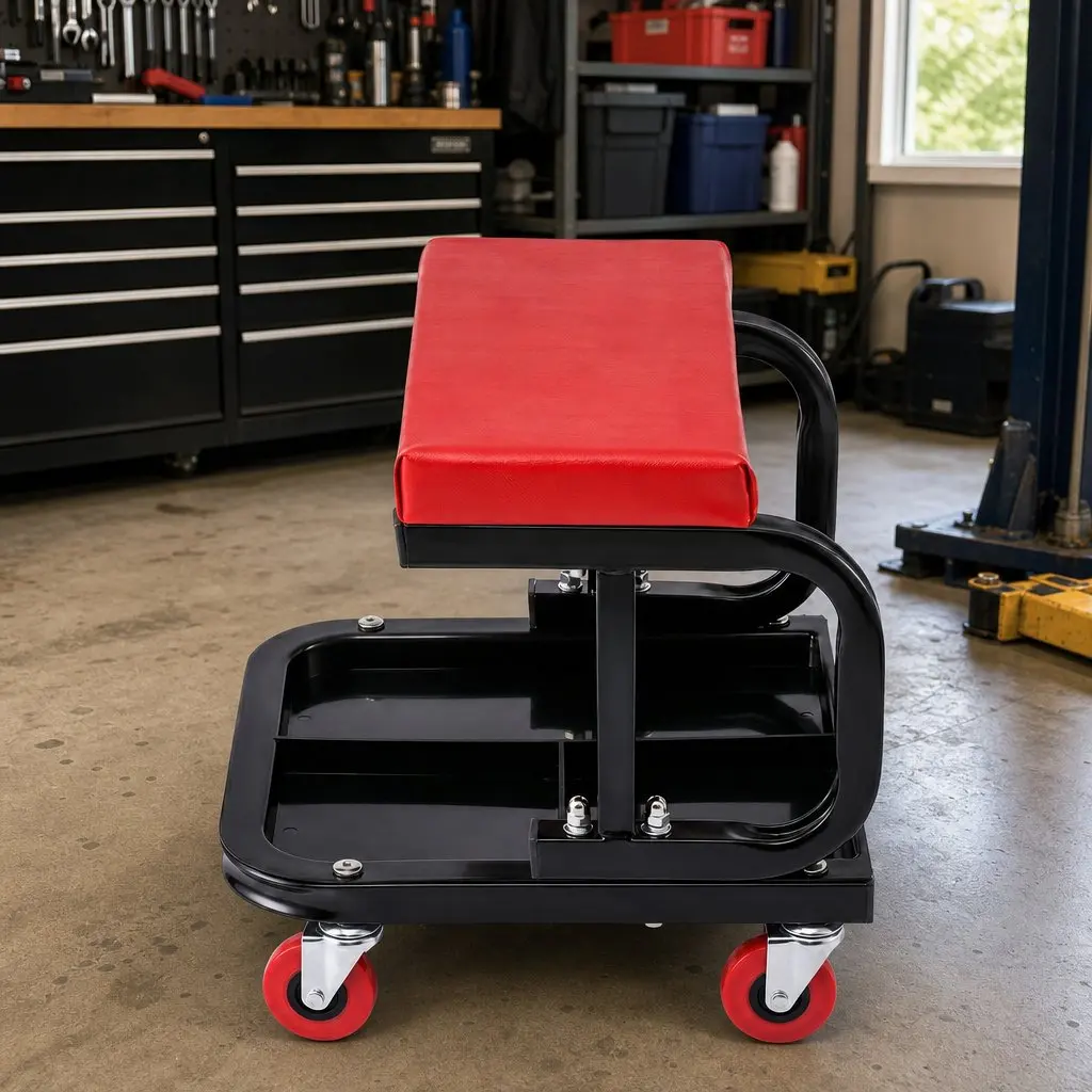 Rolling Mechanic Creeper Seat Tool Tray 36x36cm Heavy Duty Red or Black